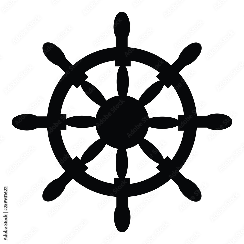 A black and white silhouette vector of a ship's wheel A black and white silhouette vector of a ship's wheel