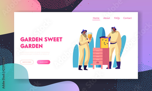 Senior People Beekeeping Hobby. Aged Retired Man and Woman Characters in Special Suits Taking Honey from Hive. Active Lifestyle Website Landing Page, Web Page. Cartoon Flat Vector Illustration, Banner