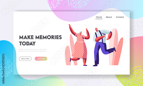 Senior Couple Dancing Sparetime. Elderly People Active Lifestyle, Old Man and Woman Spend Time Dance Together, Extreme Leisure. Website Landing Page, Web Page. Cartoon Flat Vector Illustration, Banner