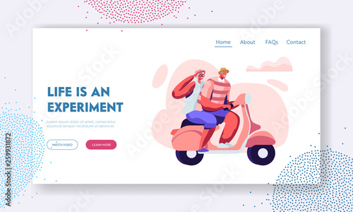Senior Character Driving Fast on Scooter. Happy Seniors Couple Riding Motorbike, Aged People Extreme Activity, Active Lifestyle, Website Landing Page, Web Page Cartoon Flat Vector Illustration, Banner