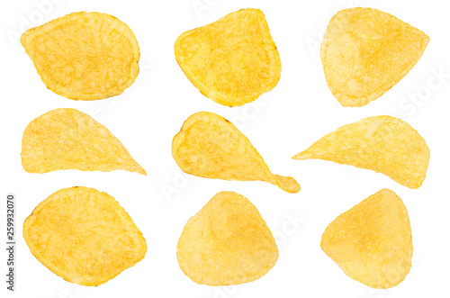 Potato chips isolated on a white background. Collection