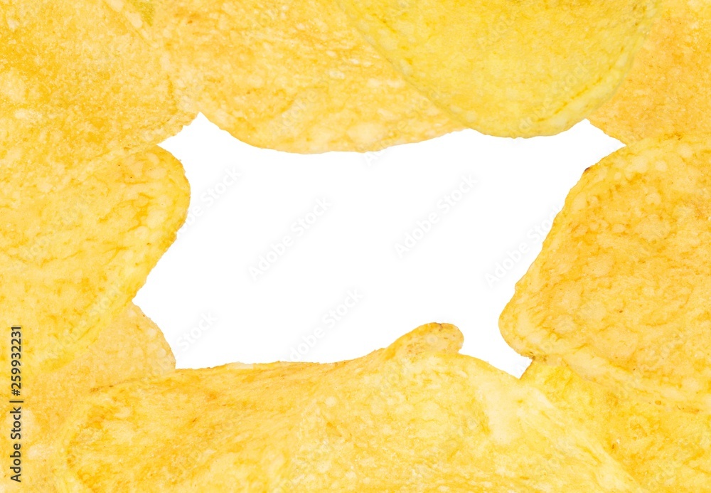 Naklejka premium frame with a potato chips on white background