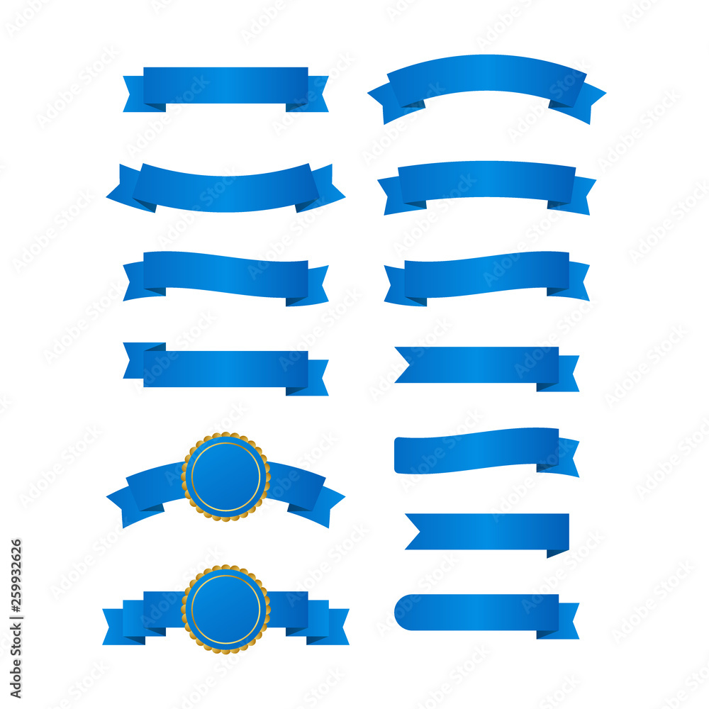 Blue ribbons banners. Set of ribbons. Vector illustration.