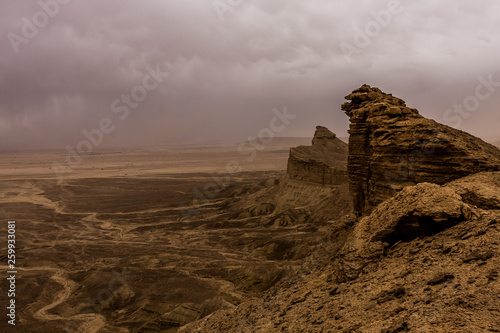 Desert landscape with thunderclouds and sandstorm in Lower Najd  Saudi Arabia