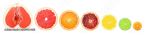 Foto citrus slice isolated on white background, pomelo, grapefruit, orange, lemon, li