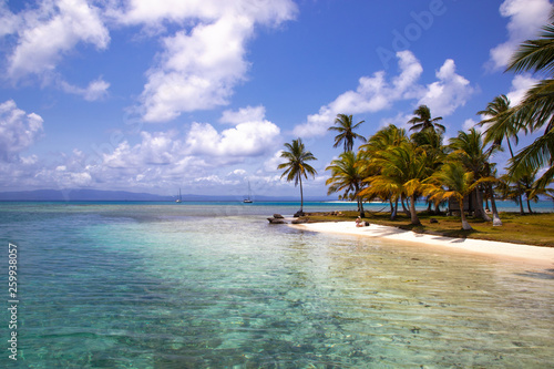 View to San Blas Island in Panama. The San Blas islands of Panama is an archipelago comprising 365 islands and cays of which 49 are inhabited. 