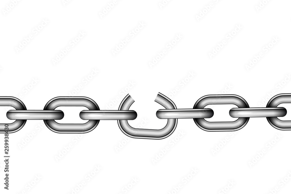 Obraz premium Weak link in glossy metallic chain on white