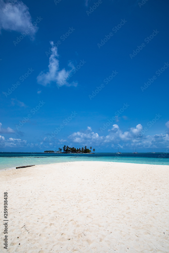 View to San Blas Island in Panama. The San Blas islands of Panama is an archipelago comprising 365 islands and cays of which 49 are inhabited