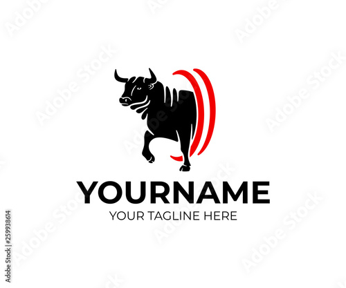 Bull aggressive goes, pet and animal, logo design. Farm, farming, ranch and cattle, vector design and illustration