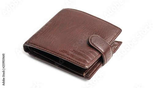 Brown natural leather wallet isolated photo