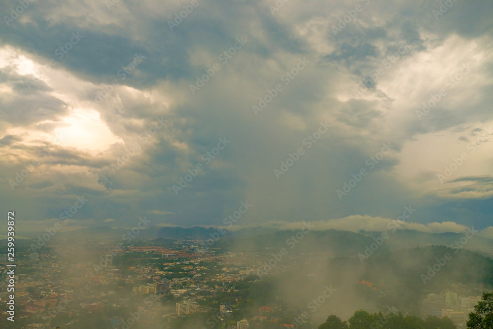 the coastal city of Phuket after the rain in the fog from the observation deck the coastal city of Phuket after the rain in the fog from the observation deck