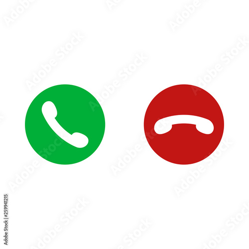 Vector gren and red phone buttons isolated on white background. For design telefon website or mobile.