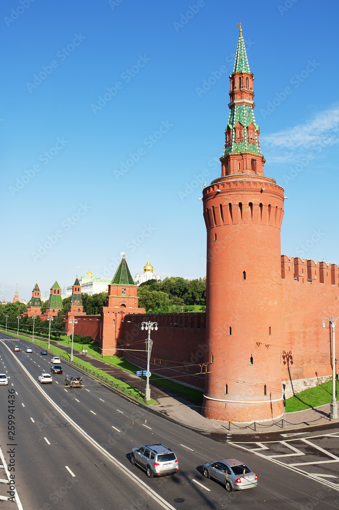 Beklemishevskaya Tower. Wiev of the Kremlin Embankment. Moscow, Russia Beklemishevskaya Tower. Wiev of the Kremlin Embankment. Moscow, Russia