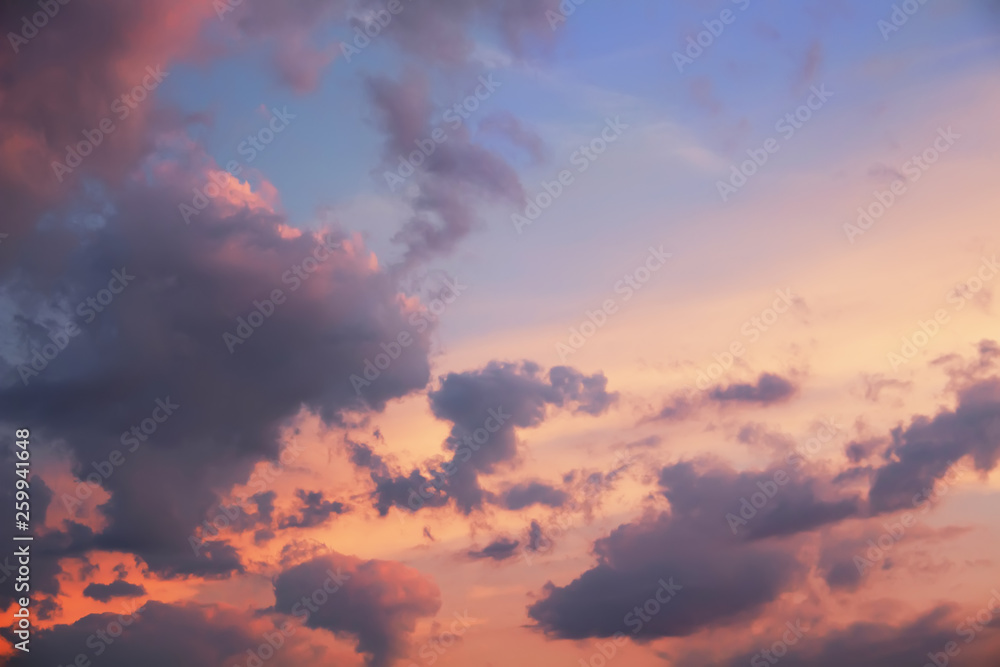 Beautiful sunset sky with colorful evening clouds.