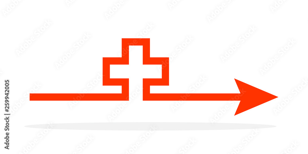 Fototapeta premium Red Arrow with Cross. Vector illustration.