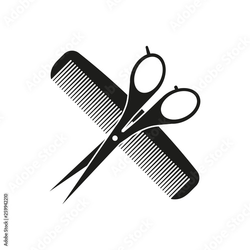 Comb and scissors icon. Vector.