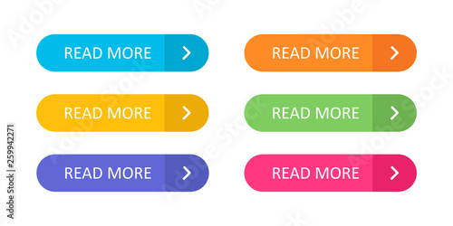 Set of colorful buttons with icons isolated on white background for websites and applications in flat style.