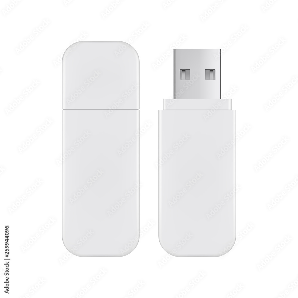 USB flash drive mockup isolated on white background. Vector illustration - obrazy, fototapety, plakaty 