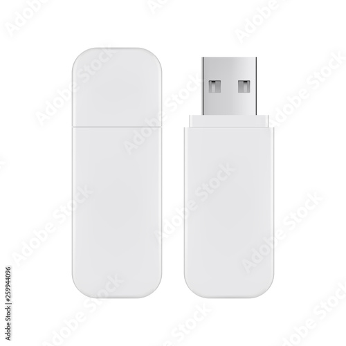 USB flash drive mockup isolated on white background. Vector illustration