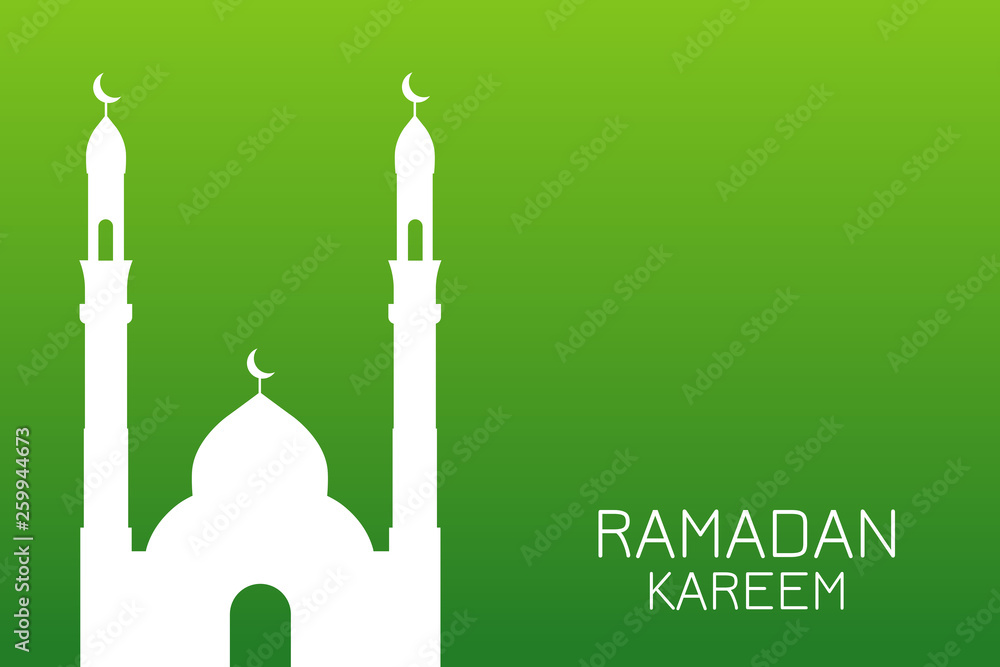 Fototapeta premium White silhouette of mosque on green background