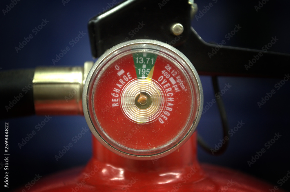 Pressure indicator of fire extinguisher Stock Photo Adobe Stock
