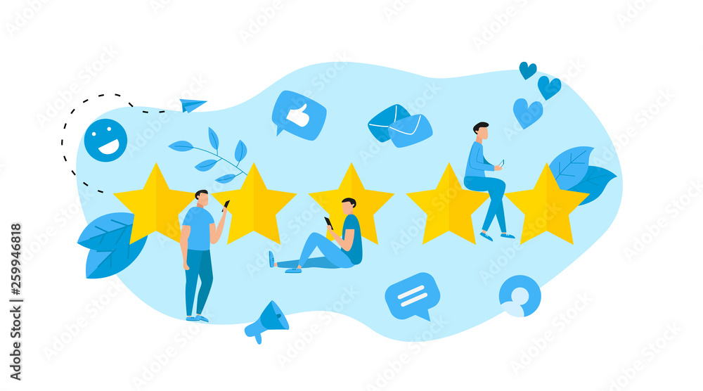 Five star customer rating. Concept of feedback. Five star customer rating. Concept of feedback.