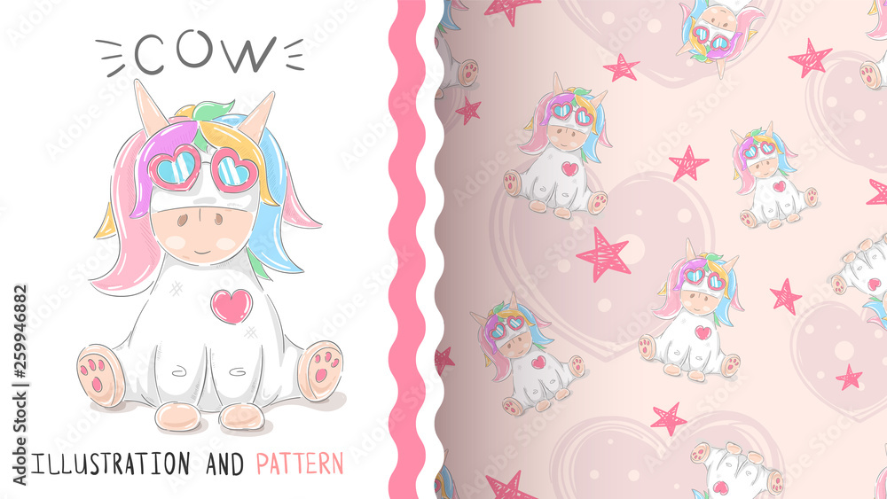 Cute teddy unicorn- seamless pattern