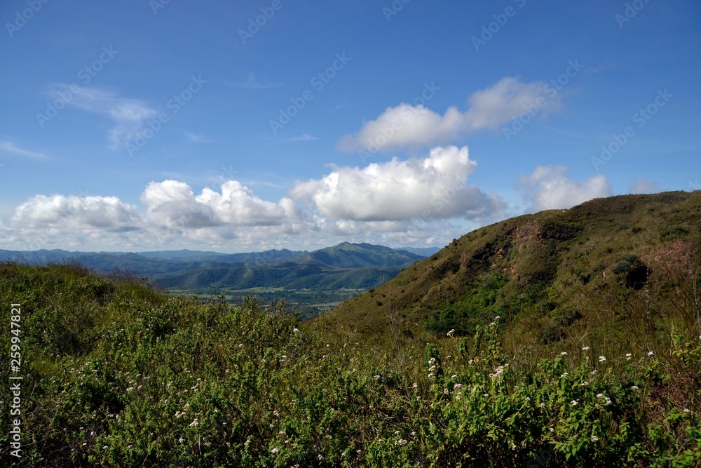 Landscape of tropical mountains. View of the valley from above.