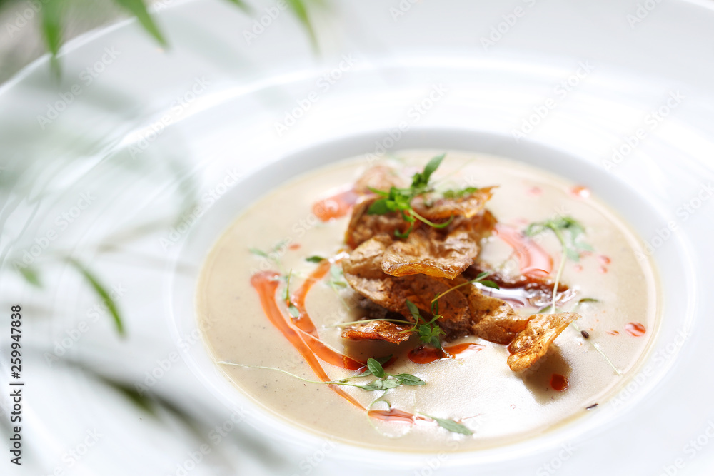 Cream soup made of baked potatoes with baked potatoes. Cream soup made of baked potatoes with baked potatoes.