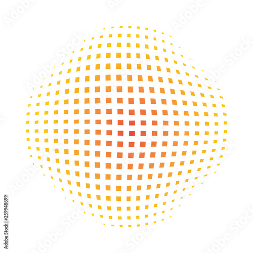 Yellow abstract circle with halftone dots effect. Vector illustration.
