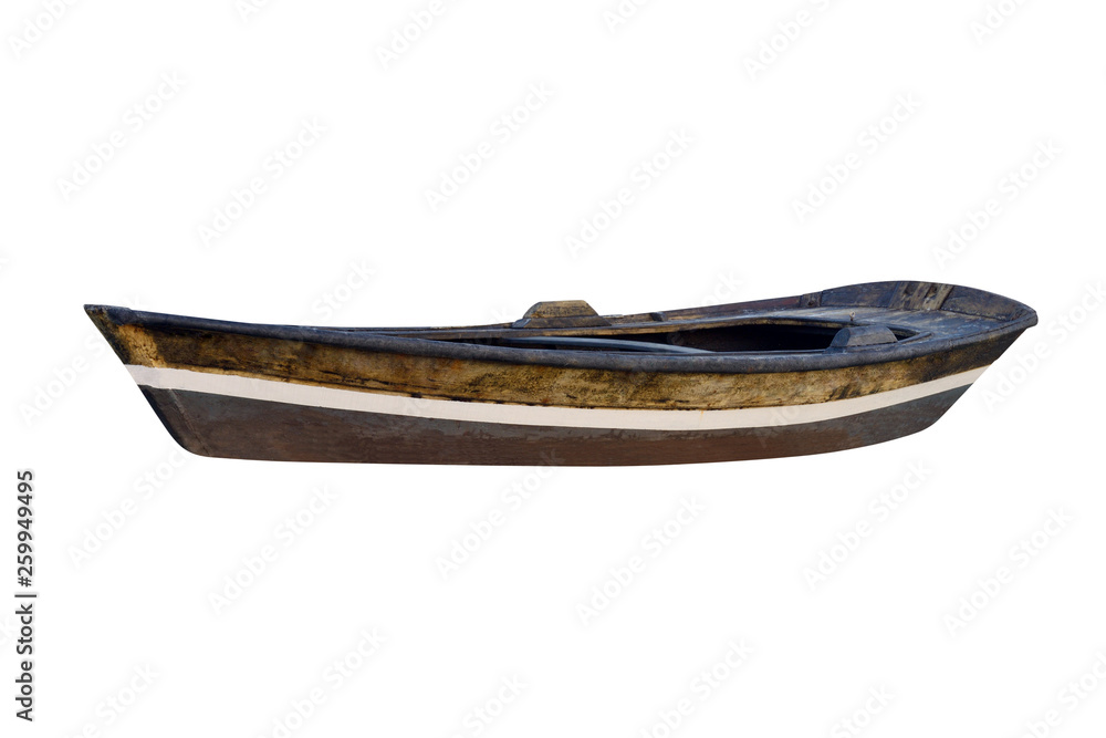 brown wooden fishing boat isolated on white background brown wooden fishing boat isolated on white background