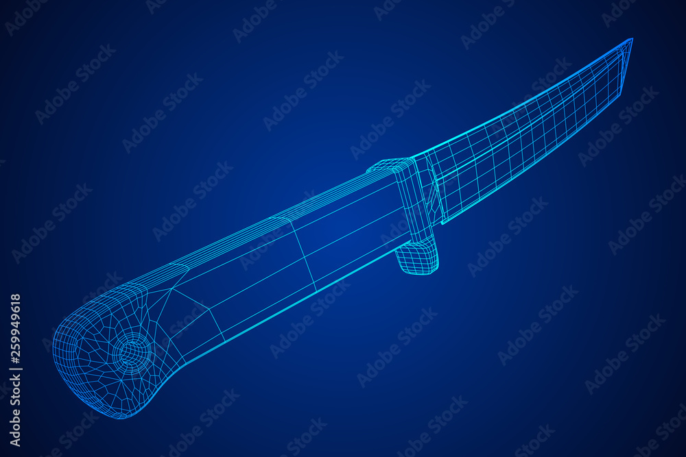 Blade tactical combat hunting survival bowie knife. Model wireframe low poly mesh vector illustration Blade tactical combat hunting survival bowie knife. Model wireframe low poly mesh vector illustration