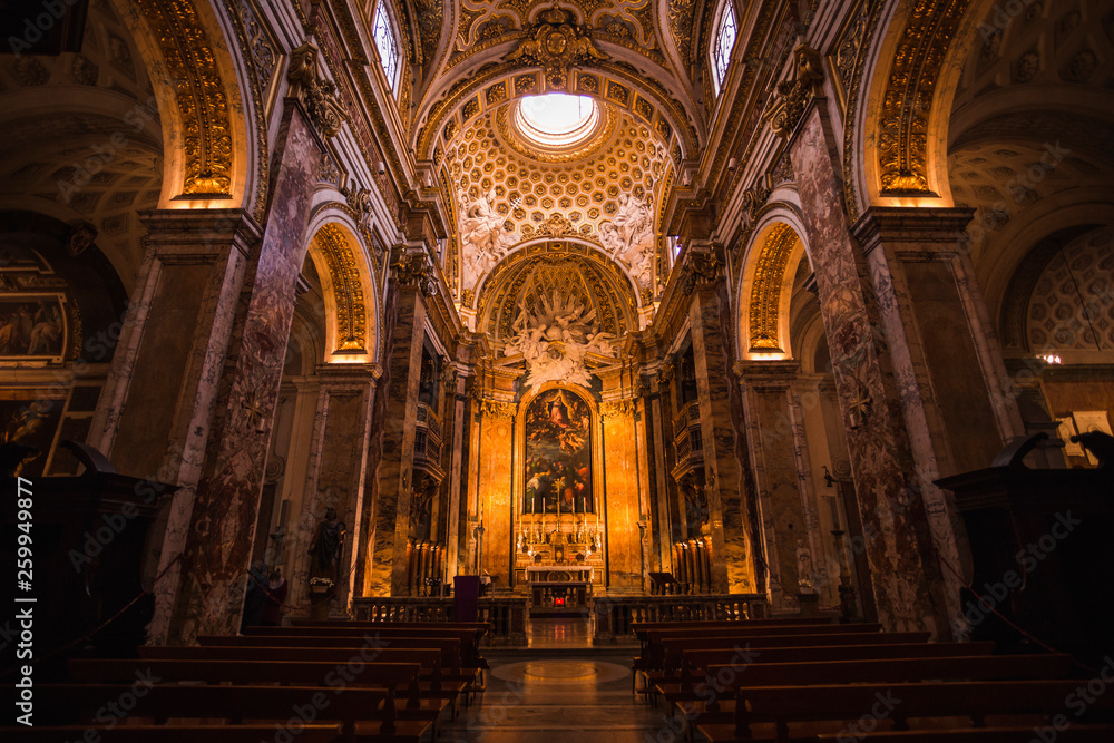 Interior view of catholic church in Rome.