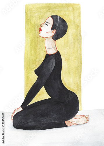Watercolor fashion girl sitting