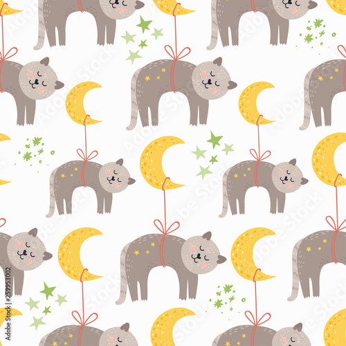 Seamless pattern with sleeping cats