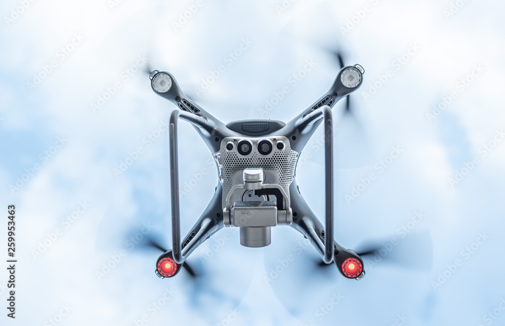 Drone in the sky. Unmanned aerial vehicle flying in the air. Drone in the sky. Unmanned aerial vehicle flying in the air.