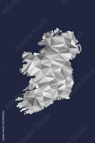 Low poly Ireland map vector of white color geometric shapes or triangles on black background illustration 