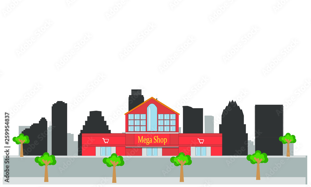 vector of shopping center in city skyline of Austin in united states