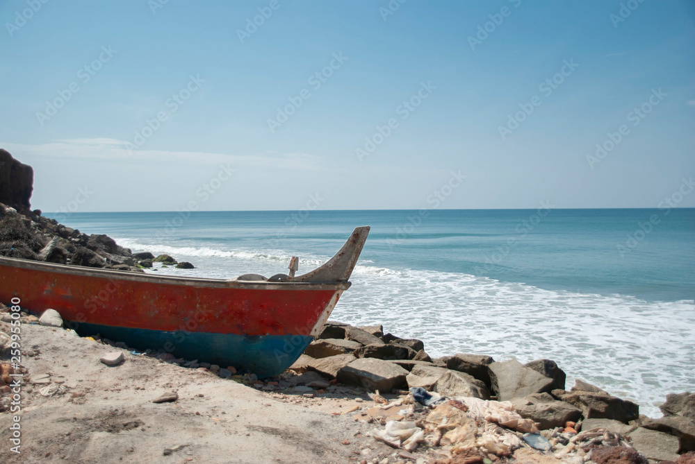 Boat on the beach in Varkala in India