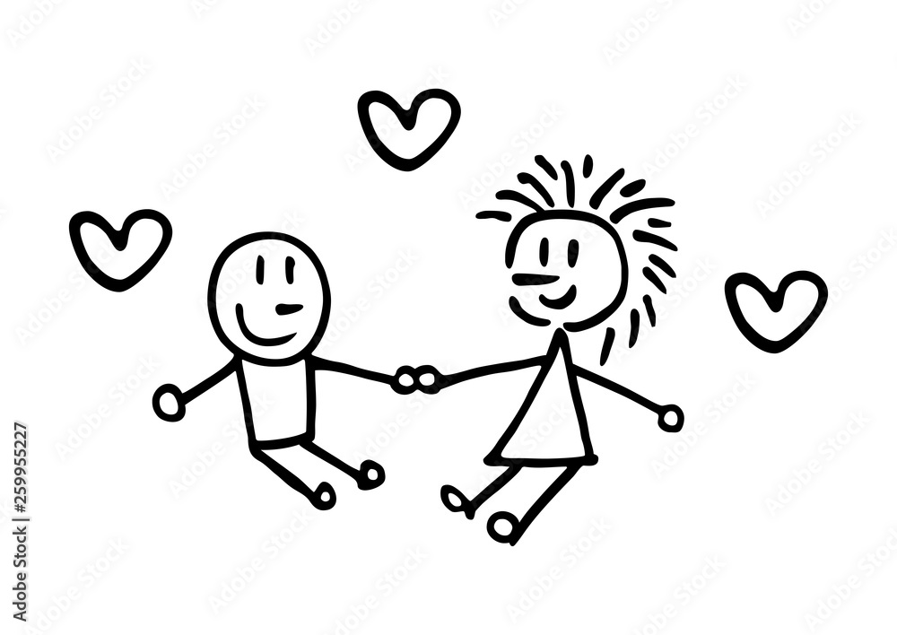 Boy and girl holding hands with a heart. Lovers. Symbol drawing. Vector ...