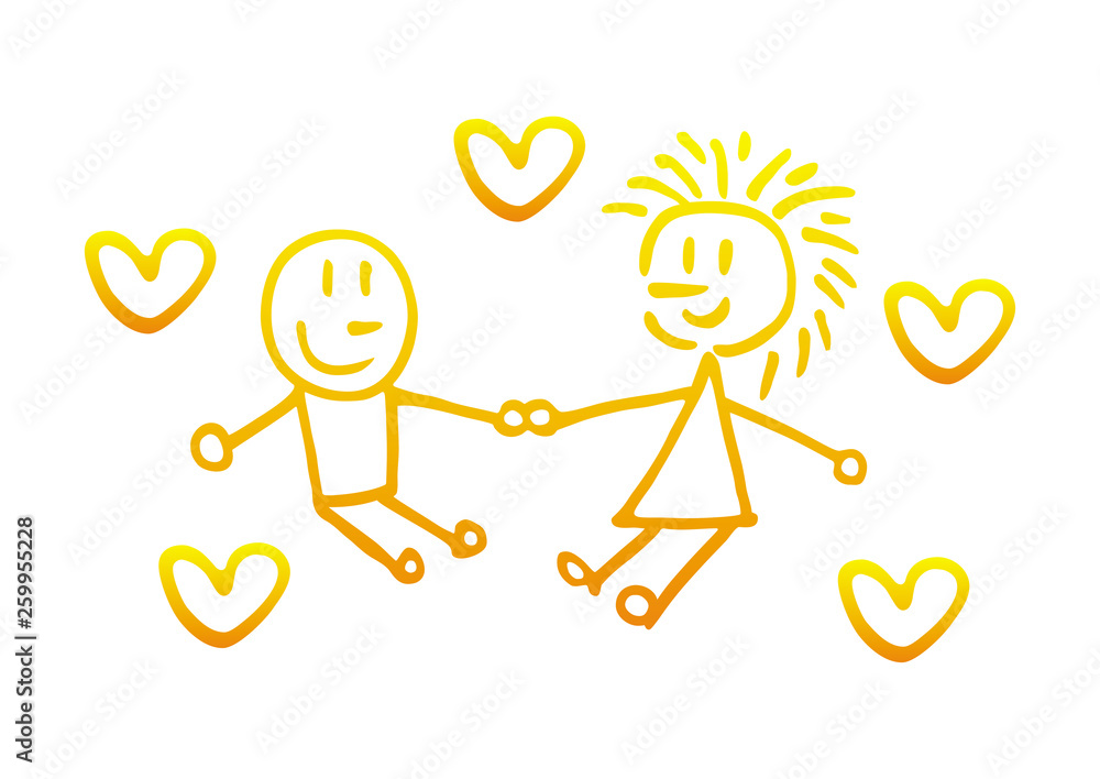 Boy and girl holding hands with a heart. Lovers. Symbol drawing. Vector graphics. Boy and girl holding hands with a heart. Lovers. Symbol drawing. Vector graphics.