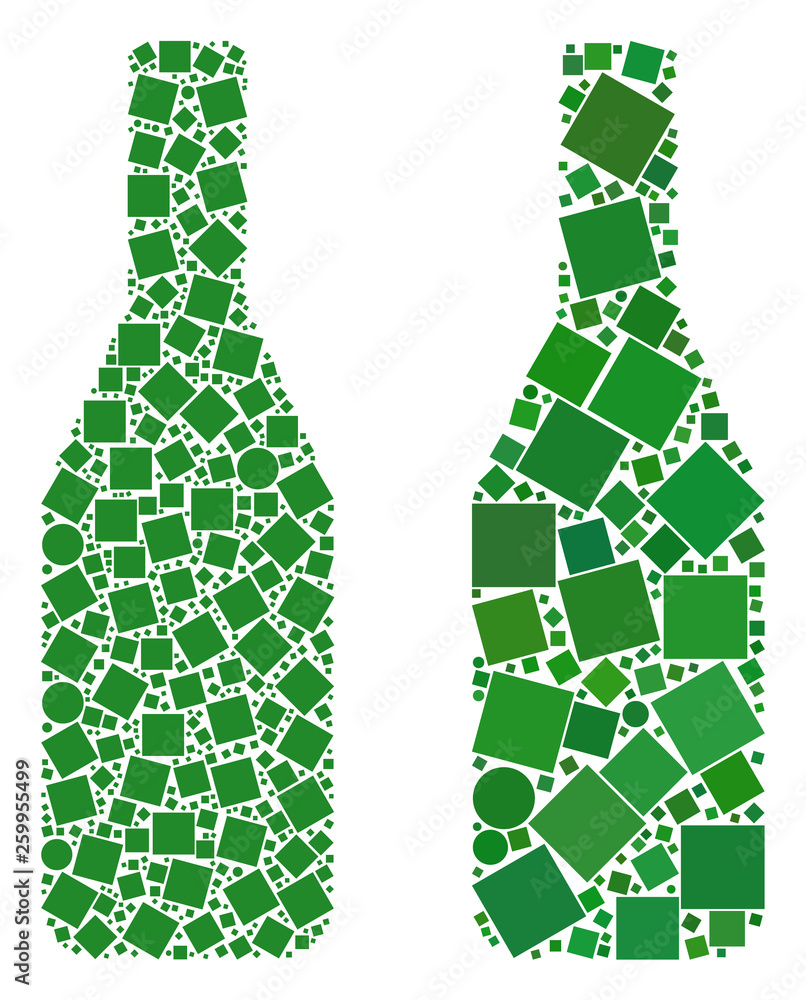 Mosaic Wine bottle icons united from circle and square elements in various sizes, positions and proportions. Vector circle and square spots are grouped into abstract mosaic wine bottle icons. Mosaic Wine bottle icons united from circle and square elements in various sizes, positions and proportions. Vector circle and square spots are grouped into abstract mosaic wine bottle icons.