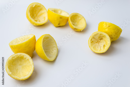 Squeezed lemon peels after making a fresh juice 