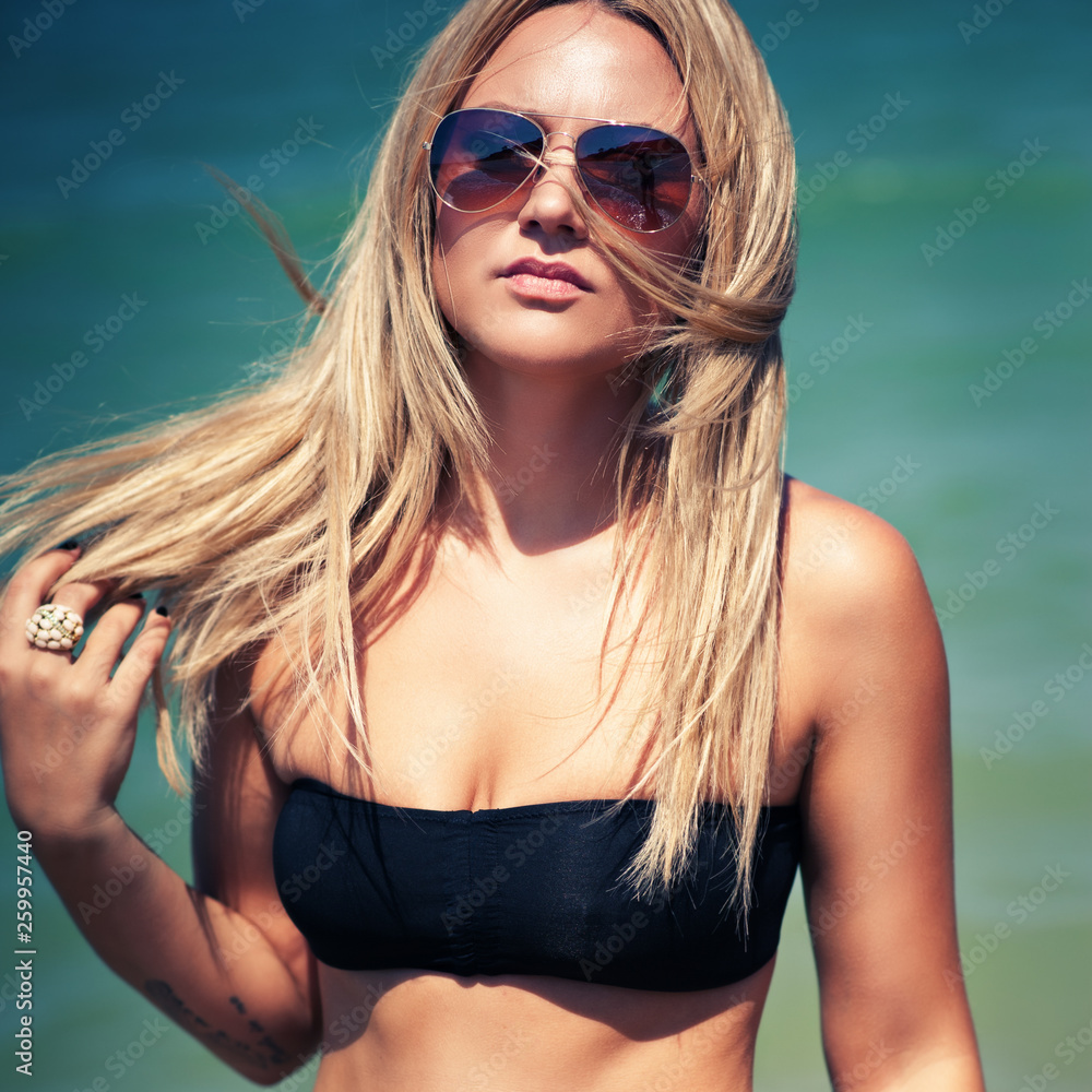 beautiful sexy stylish blond Caucasian young woman model