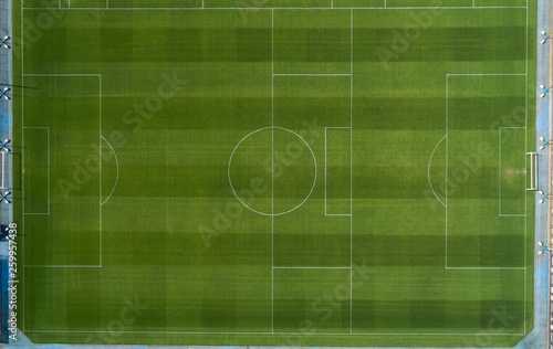 The line markings from above of a full size soccer pitch.