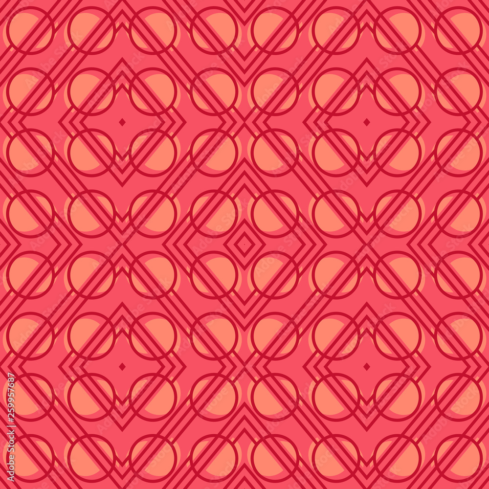 Abstract geometric figures - glowing lines and circles on dark colored background. Vector seamless pattern for textile, prints, wallpaper etc. Available in EPS format. Abstract geometric figures - glowing lines and circles on dark colored background. Vector seamless pattern for textile, prints, wallpaper etc. Available in EPS format.