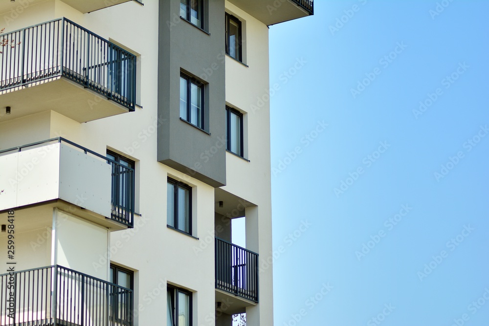 Modern european complex of apartment buildings. Fragment of a modern residential apartment building.