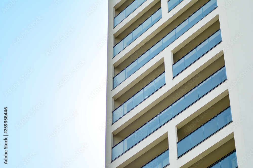 Modern european complex of apartment buildings. Fragment of a modern residential apartment building. Modern european complex of apartment buildings. Fragment of a modern residential apartment building.