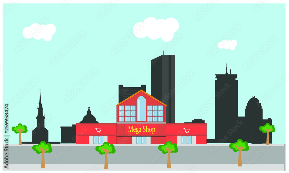 vector of shopping center in skyline city of boston in united states vector of shopping center in skyline city of boston in united states