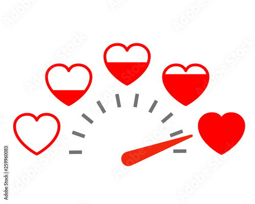 Measuring love icon. Valentine’s Day card design element with set hearts – stock vector